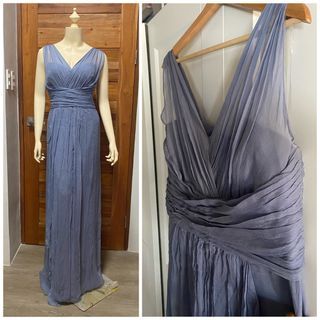 Amsale Sheer Tulle with Silk lining in Dusty Blue dress
