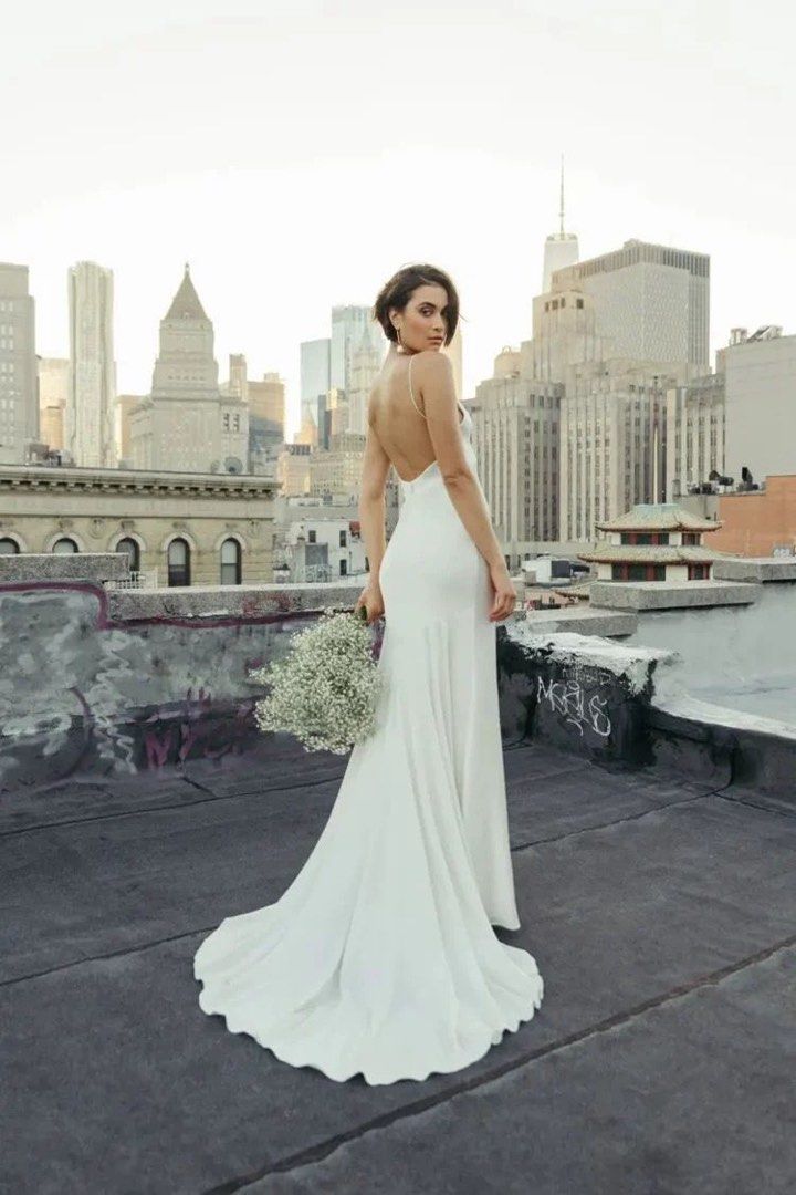 Bhldn Jenny Yoo Marnie Gown Satin minimalist Women s Fashion Dresses Sets Evening dresses gowns on Carousell