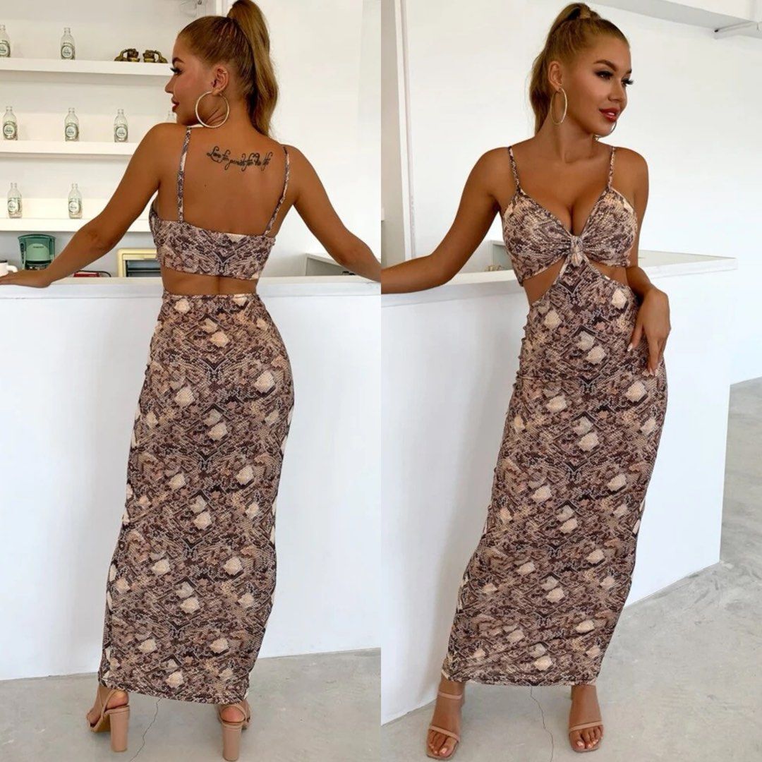 BNWT Shein Ruched Bust Cutout Snakeskin Print Bodycon Dress