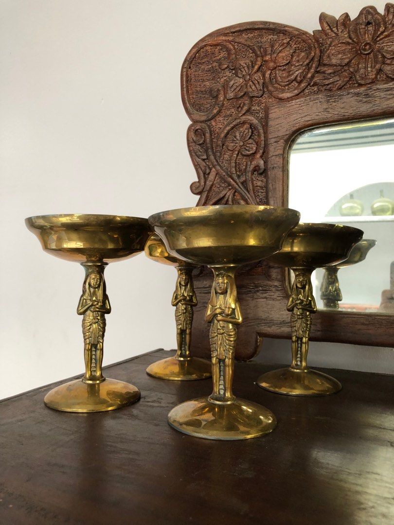 Brass Egyptian Pharoah Goblet (Category: Other Kitchenware & Tableware) located in San Juan City. Submitted by ethannate (Listing ID 1304339105, Image 1). Description: Brass Egyptian Pharoah Goblet - Set of 4pcs Height 6” inches Diameter Top 4.5” inches Diameter Bottom 3.25” inches.