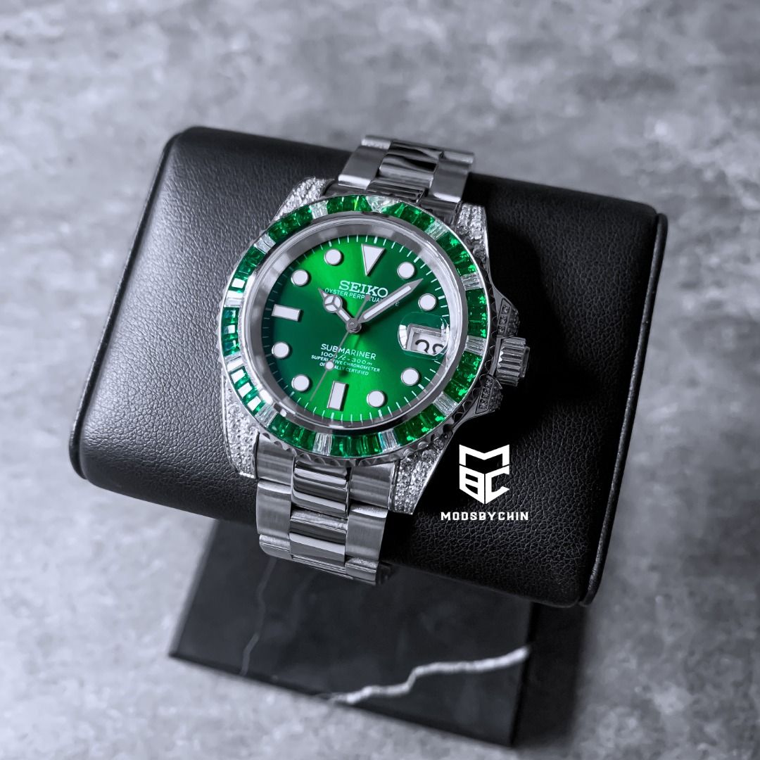 BUILD] Seiko Submariner Hulk Iced Out Diamond Mod, Men's Fashion