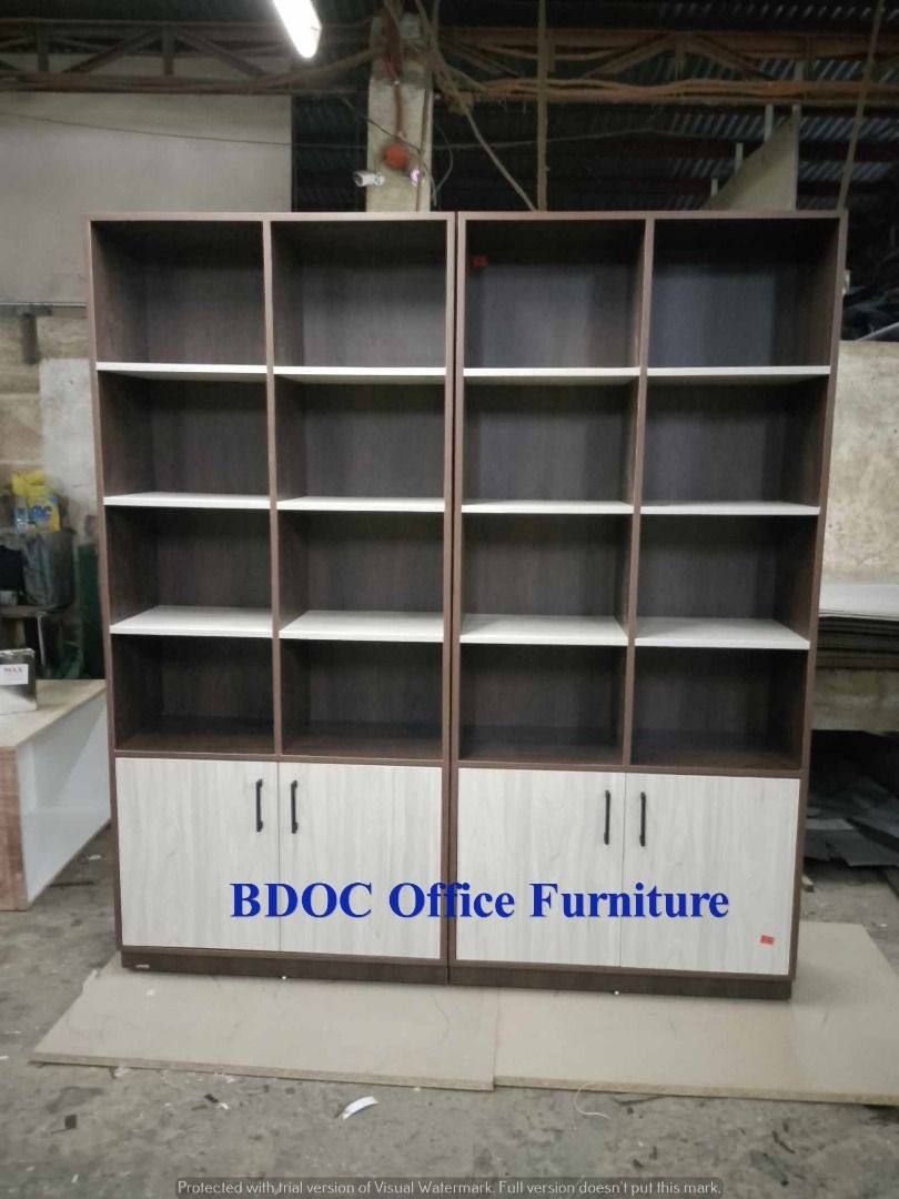 customized wooden rack with swing door cabinet at the bottom / office ...