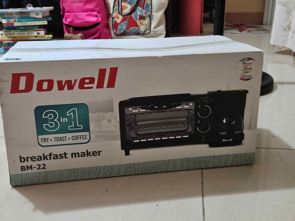 Dowell BM-22 3-in-1 Breakfast Maker (Category: Ovens & Toasters) located in Dasmarinas. Submitted by codeemman (Listing ID 1304442569, Image 1). Description: Dowell BM-22 3-in-1 Breakfast Maker ₱1,500 Note: Still in a box. Unopened. Will only open if sure buyer (sure buyer meaning, paid already). RFS: Got this as a freebie. I already have an oven, so I don't need it. [Shipping/Meetup Options] - For Shipping: Lalamove/Grab only (you will shoulder 