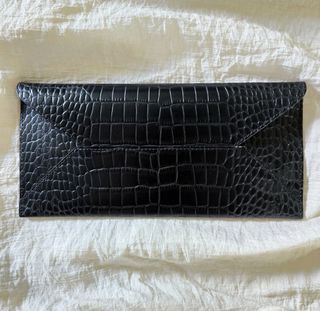 Fino Leatherware Envelope Clutch Wallet Purse Crocodile Black Red