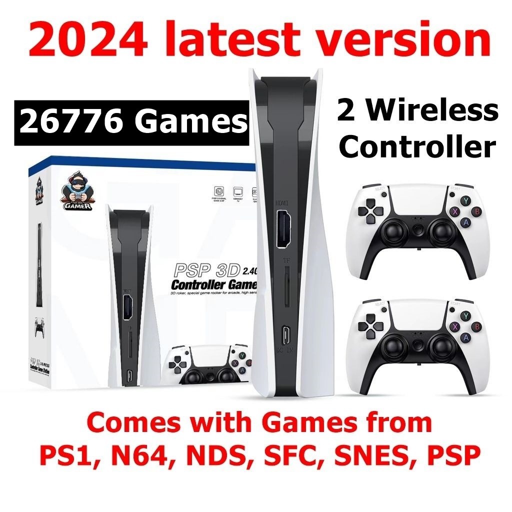 Game Console with 26000 over with games from ps1, N64, NDS, SFC, SNES, PSP  & Retro Classic Game 2x Wireless Controller with PS5 style 3D 4K Video Game  2024 LATEST VERSION, Video