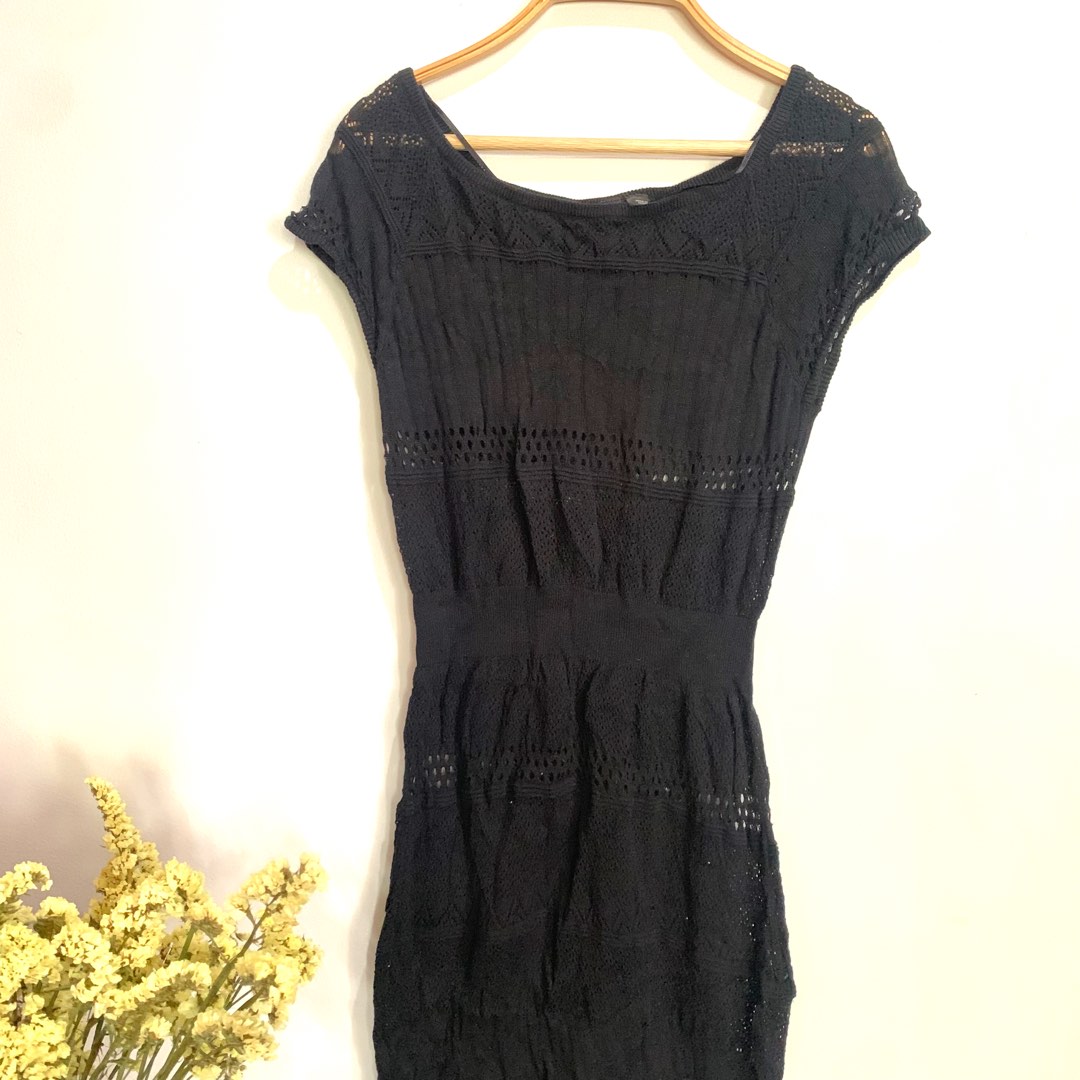 H&M Black Crochet Style Dress, Women's Fashion, Dresses & Sets, Dresses on  Carousell