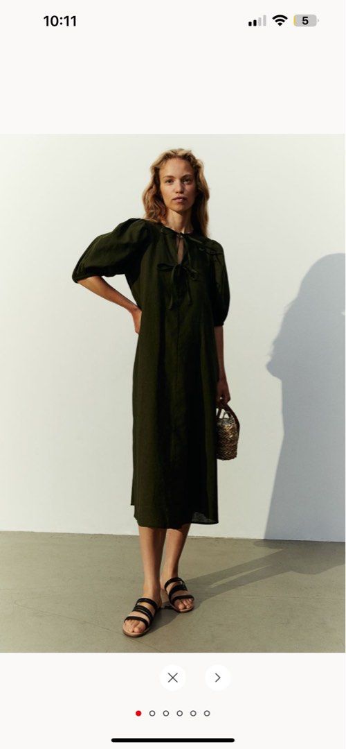 H&M linen-blend dress in olive green, Women's Fashion, Dresses & Sets,  Dresses on Carousell