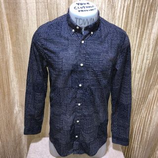 H&M MEN’S POLO FULLDOWN BUTTONS LONG SLEEVES COLOR BLACK ALL OVER PRINT SIZE SMALL SLIMFIT 100% LEGIT
