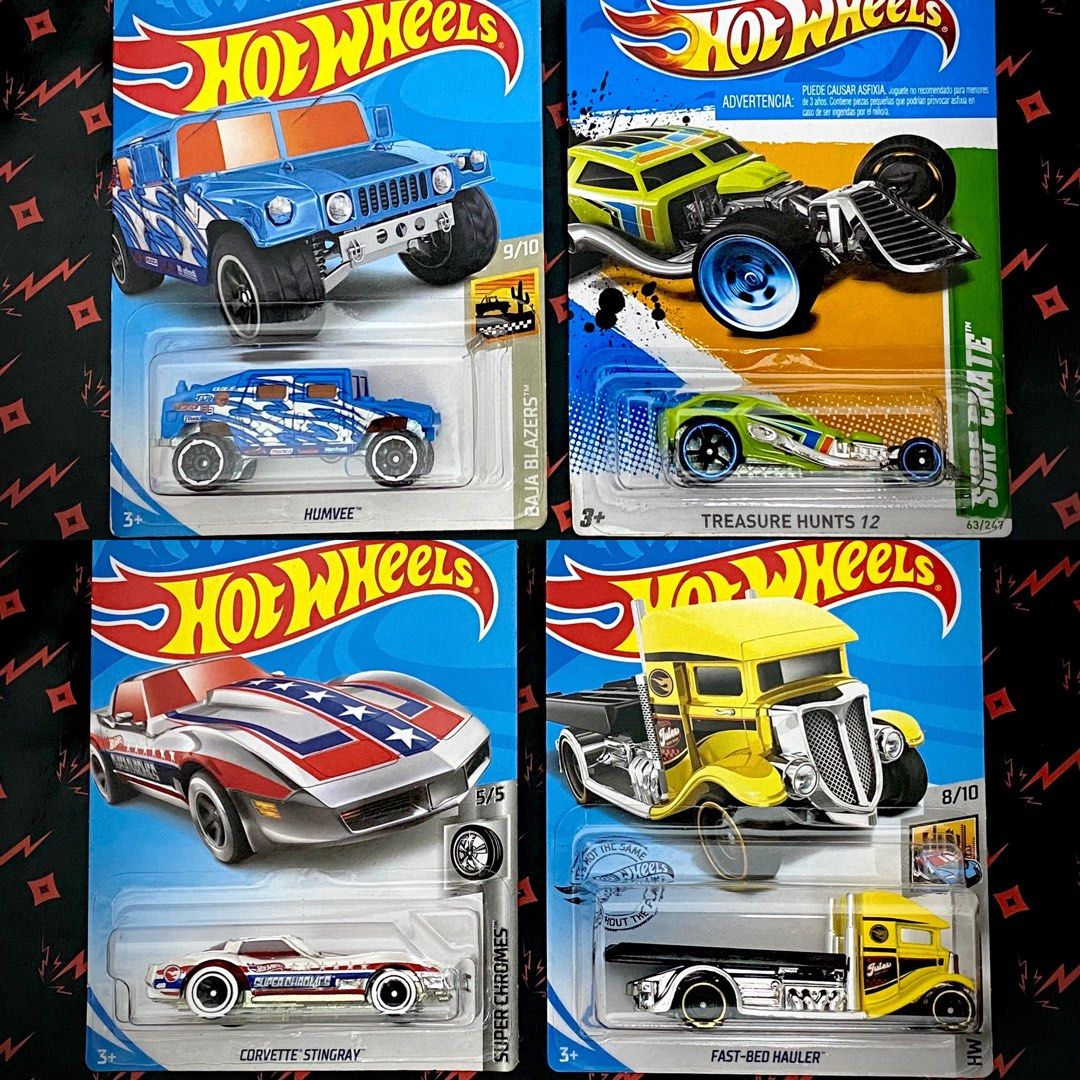 Hot Wheels Regular Treasure Hunt Hotwheels Humvee Surf Crate Vintage Corvette Stingray Super Chromes Fast Bed Hauler TH Hobbies Toys Toys Games on Carousell