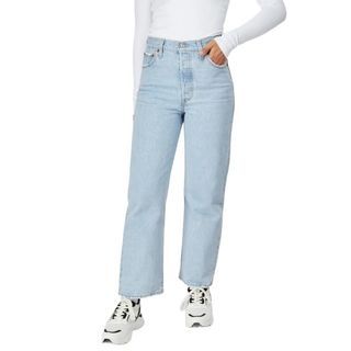 LEVI’S Premium Ribcage Straight Ankle Women’s High Waist Rise Classic Cut Jeans Pants | Color: Ojai Shore - Light Wash | Size W27, L29