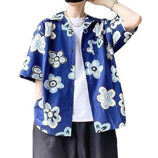 Marni x Uniqlo - Blue Floral Oversized Open Collar Polo