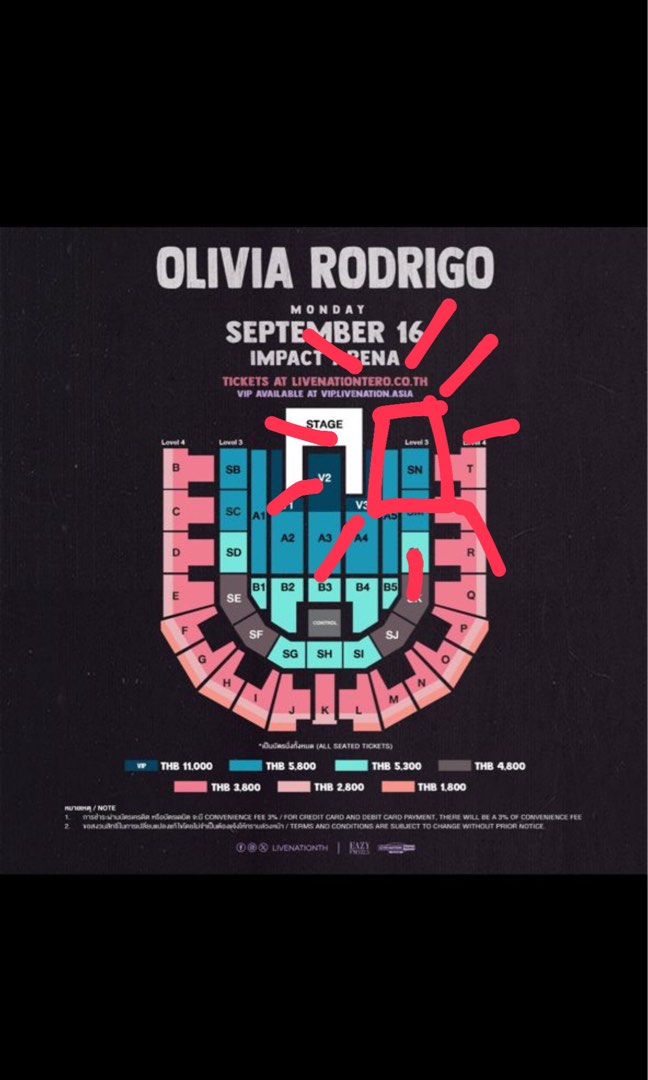 WTS !! olivia rodrigo in bangkok seat SN x3, Tickets & Vouchers, Event Tickets on Carousell