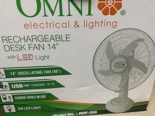 Omni Rechargeable Desk Fan 14” with LED Light