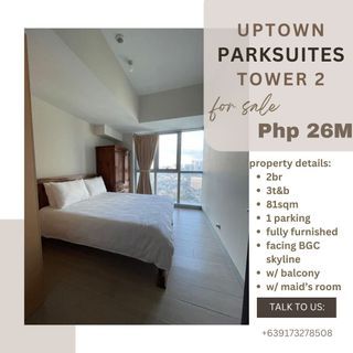 **one away** 2br fully furnished unit in Uptown Parksuites Tower 2 20th for sale
