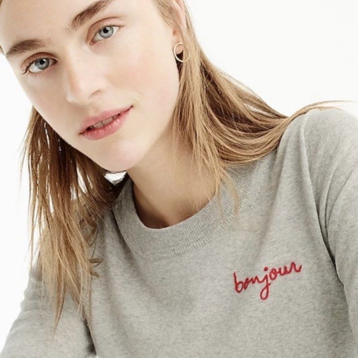 Original J.crew Bonjour Embroidered Tippi Sweater Longsleeves Top in Grey