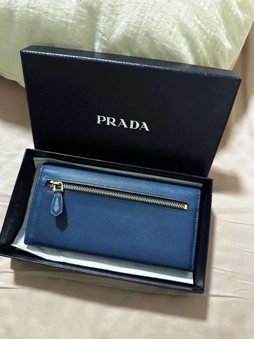 Prada Saffiano Long Wallet BLUETTE, Luxury, Bags & Wallets on