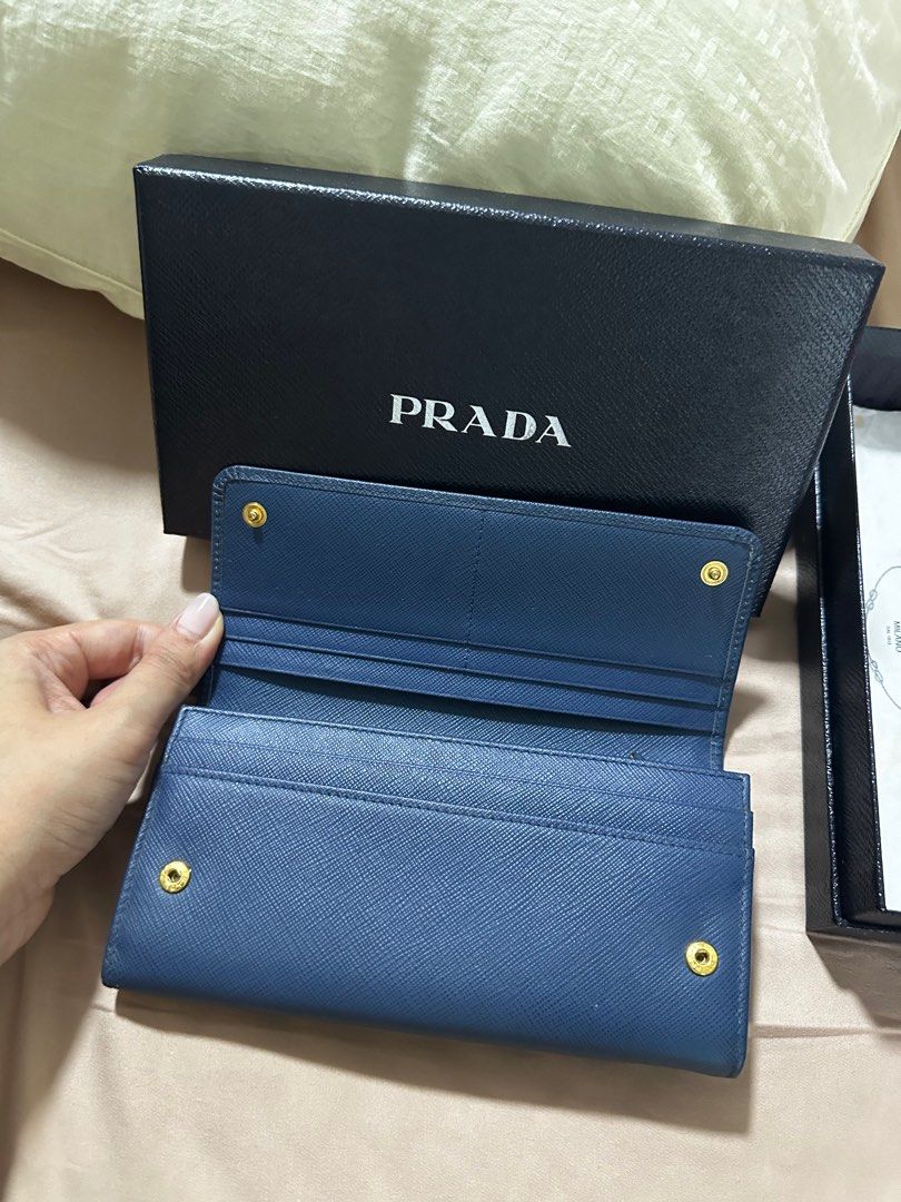 Prada Saffiano Long Wallet BLUETTE, Luxury, Bags & Wallets on