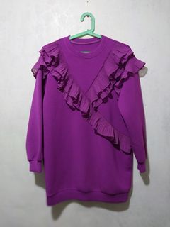 Purple long-sleeves ruffles dress