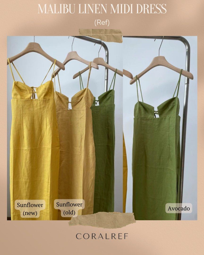 Reformation Malibu Linen Midi Dress in sunflower yellow and avocado green Women s Fashion Dresses Sets Dresses on Carousell