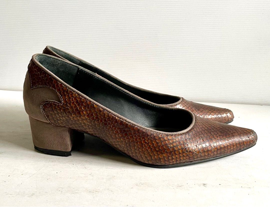RicciNo Classy Leather Low Heels Ladies Court Shoes Size 4 Brown Grey color Women s Fashion Footwear Heels on Carousell