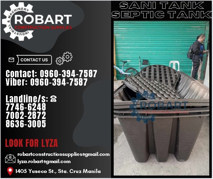 Sanitank Septic Tank (Category: Construction Tools & Equipment) located in Manila. Submitted by lyzarobart11 (Listing ID 1304367585, Image 1). Description: Sanitank Septic Tank Model: SNSP-2000 Size: 2000L 𝐒𝐄𝐍𝐃 𝐔𝐒 𝐌𝐄𝐒𝐒𝐀𝐆𝐄 𝐅𝐎𝐑 𝐈𝐍𝐐𝐔𝐈𝐑𝐈𝐄𝐒 ‼️ 0 9 6 7 3 8 1 8 2 2 7 0 9 6 0 3 9 4 7 5 8 7 𝐋𝐚𝐧𝐝𝐥𝐢𝐧𝐞 𝐍𝐮𝐦𝐛𝐞𝐫𝐬: 𝟕 𝟕 𝟒 𝟔 - 𝟔 𝟐 𝟒 𝟖 / 𝟕 𝟎 𝟎 𝟐 - 𝟐 𝟖 𝟕 𝟐 / 𝟖 𝟔 𝟑 𝟔 - 𝟑 𝟎 𝟎 𝟓 𝐋𝐎𝐎𝐊 𝐅𝐎𝐑 𝐋𝐘𝐙𝐀 𝘌