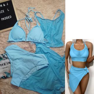 SHEIN PASTEL BLUE MESH COVER 4IN1 SWIMSUIT
