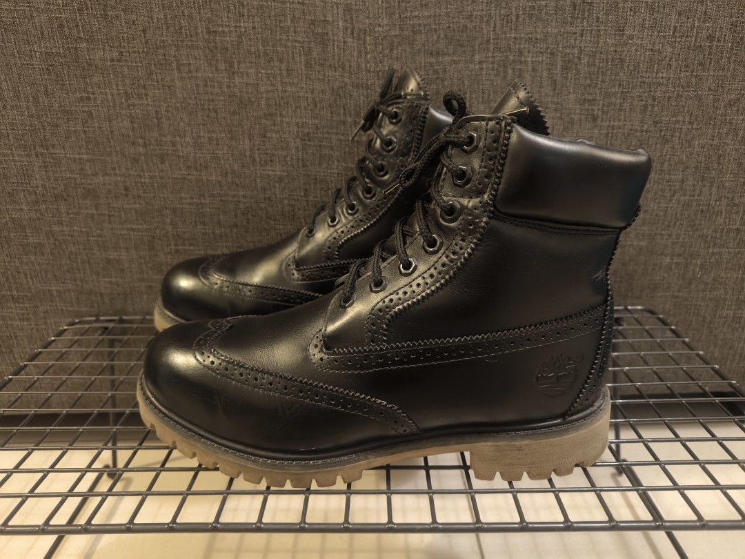 Timberland 6 Inch Wing Tip Black Leather Boots Rare Item UK9 US9.5W EU43.5