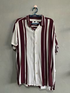 Topman Short Sleeve Relaxed Striped Shirt Red