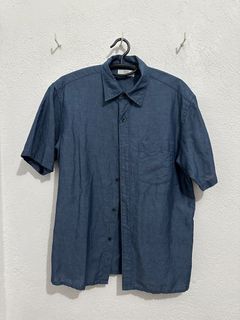 Uniqlo Blue linen short sleeve shirt