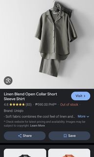 Uniqlo Linen Blend Open Collar Short Sleeve Blouse