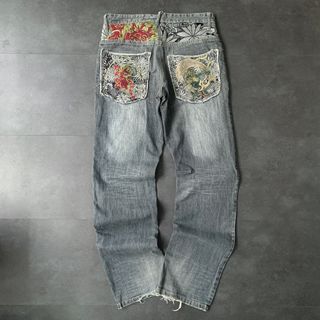 Vintage Y2K Gumu Japanese Brand Embroidered Faded Denim Pants