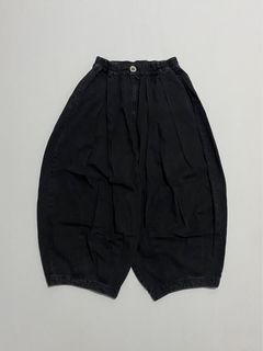 Washed Black Pleated Wide Balloon Pants