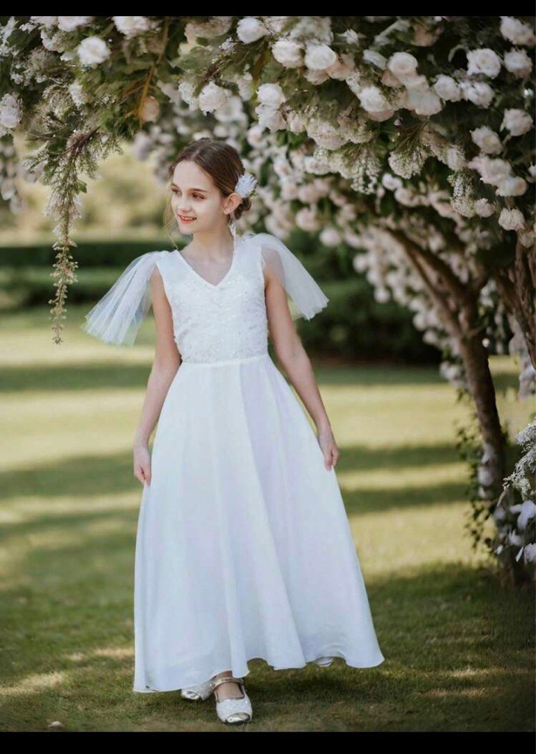 White Communion Dress/Graduation/Angel/Formal Dress 10 years old, Babies &  Kids, Babies & Kids Fashion on Carousell