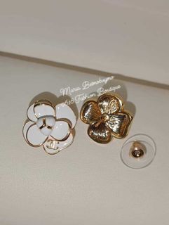 White Gold Flower Enamel Earrings