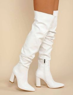 white over-the-knee boots with chunky heels