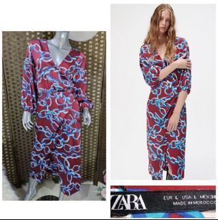 Zara red blue printed chan midi dress for formal, wedding, church, corporate attire incootd pansamba