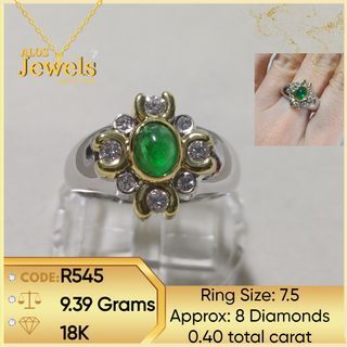 18K White Gold Ring with Real Natural Diamonds and Jade