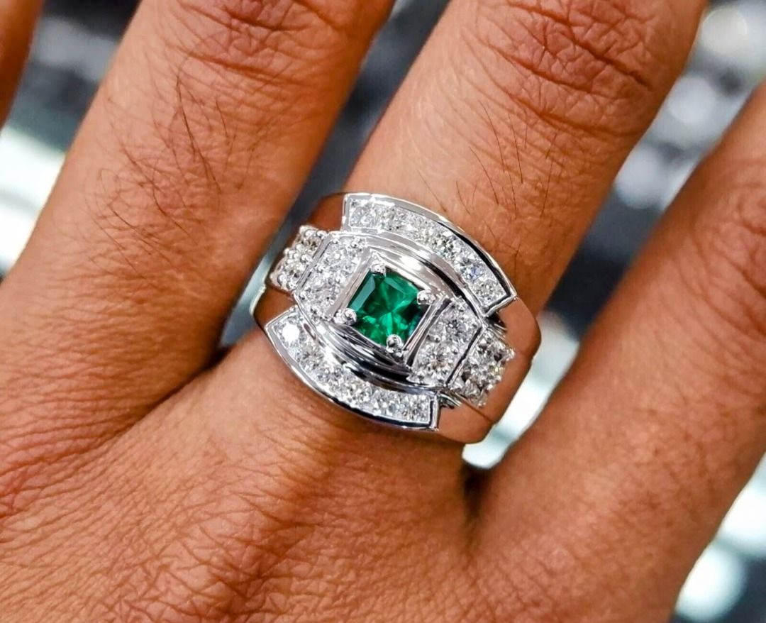 🅳🅴🆂🅸🅶🅽 2024-Luxury Bold-Men's Emerald Super Sparkler Ring