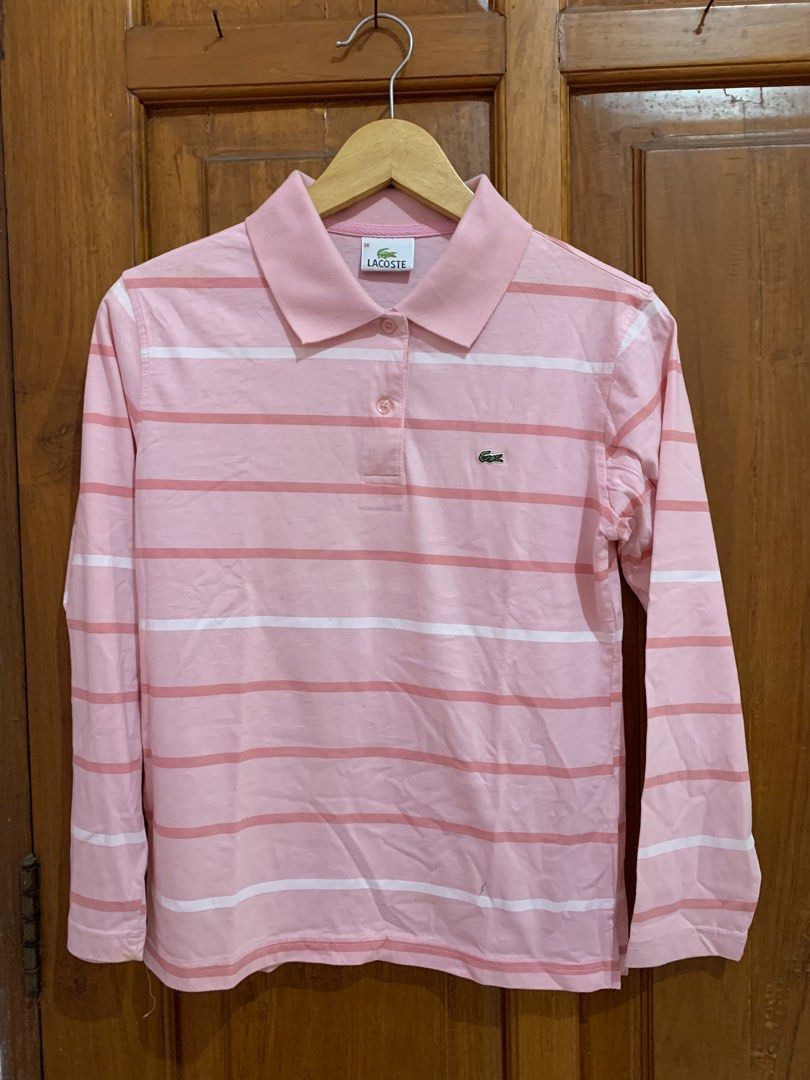 Baby Pink Striped Lacoste Polo Shirt (Golf, Tennis) Authentic - Main Image