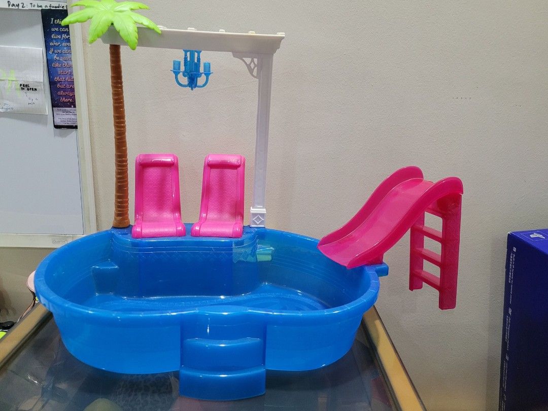 Barbie glam pool with benches coconut tree and slide