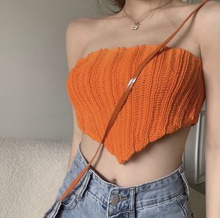 BAY-Women´s Knit Bandeau Strapless Sleeveless Solid Color Hanky Hem Tube Tops