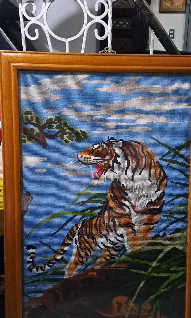Big Wall Frame Tiger cross stitch made (Category: Frames & Pictures) located in Quezon City. Submitted by chrisconradbautista (Listing ID 1304565532, Image 3). Description: Sale sale Sale Big Wall Frame "Year of the Tiger" Stitch 34.5" Length X 50" Height Solid wood frame , thick glass front Holder ,, made. Of brass In very good condition Available shipping fee not included.