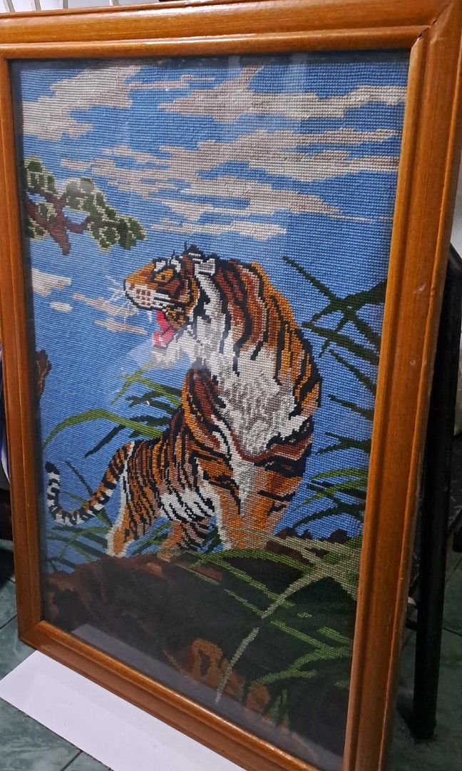 Big Wall Frame Tiger cross stitch made (Category: Frames & Pictures) located in Quezon City. Submitted by chrisconradbautista (Listing ID 1304565532, Image 2). Description: Sale sale Sale Big Wall Frame "Year of the Tiger" Stitch 34.5" Length X 50" Height Solid wood frame , thick glass front Holder ,, made. Of brass In very good condition Available shipping fee not included.