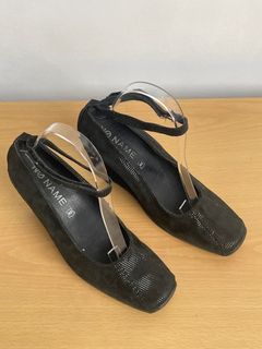 Black square toe wedge shoes