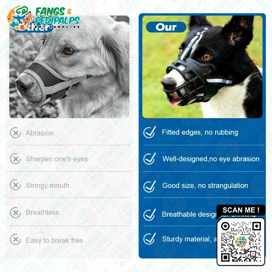 BREATHABLE RUBBERIZED DOG BASKET MUZZLE | ANTI-BITE MASK | ADJUSTABLE MUZZLE (Category: Homes & Other Pet Accessories) located in Taguig. Submitted by fangsnpedipalps (Listing ID 1224118110, Image 3). Description: A dog muzzle is an apparatus placed over the nose and mouth to prevent them from biting or opening its mouth. Price: 💸 No.1 - P108.00 💸 No.2 - P128.00 💸 No.3 - P148.00 💸 No.4 - P168.00 💸 No.5 - P188.00 💸 No.6 - P208.00 Material: R