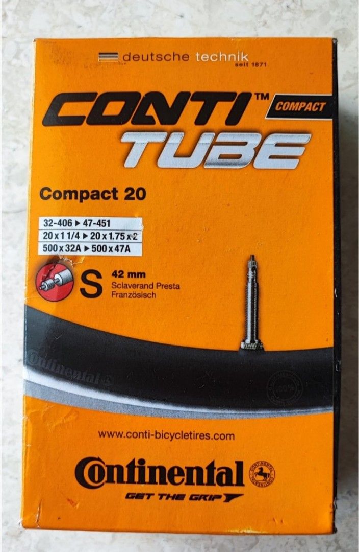 Continental Compact 20 Inch inner Tube Presta S 42mm Sports Equipment Bicycles Parts Parts Accessories on Carousell