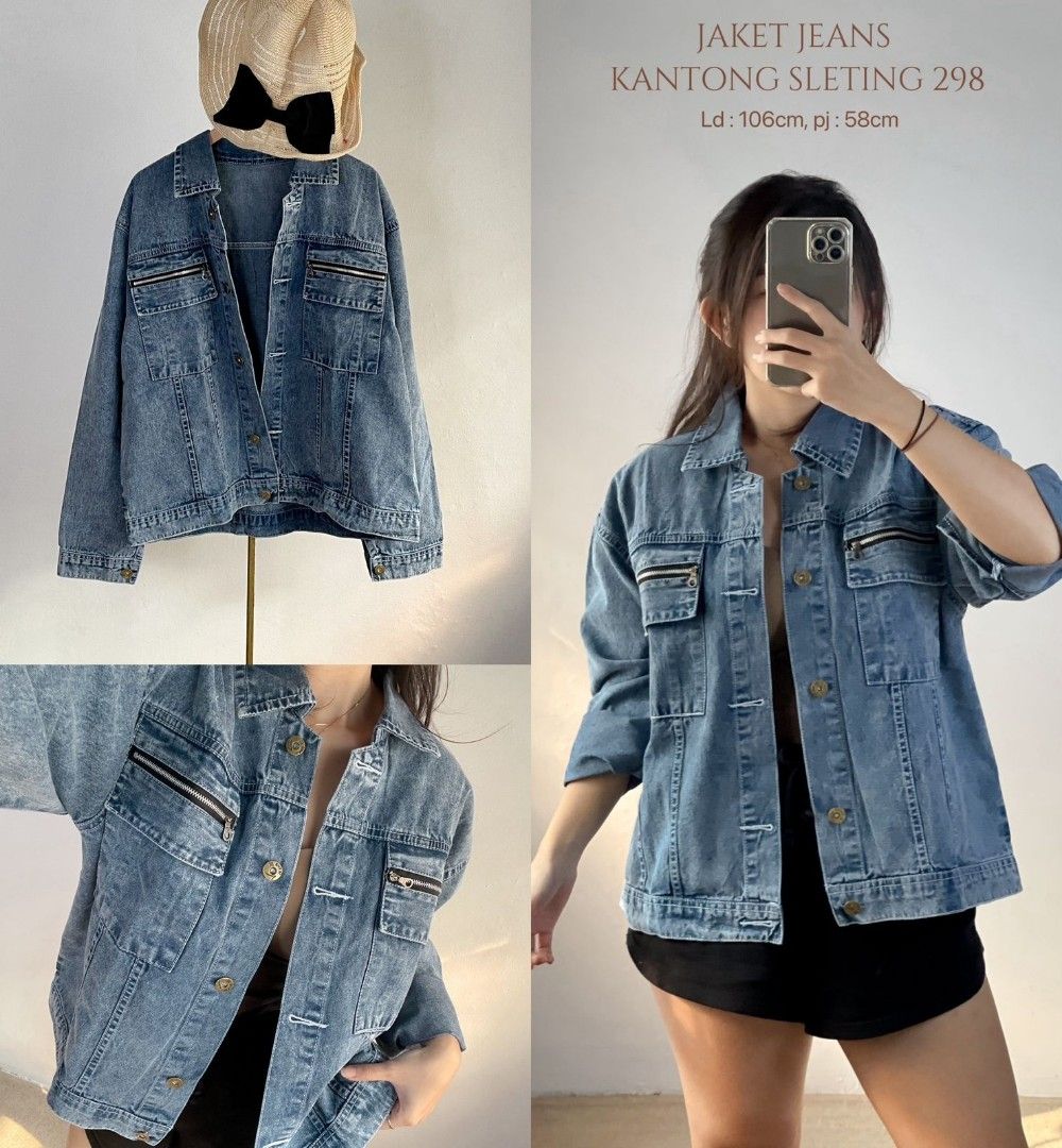 Ec Jaket Jeans Kantong Sleting 298 l atasan fashion baju jaket jeans jacket wanita