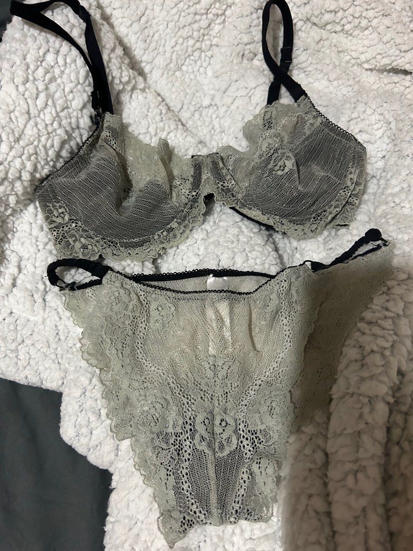 Green black lace lingerie set (Category: Undergarments & Loungewear) located in Rizal. Submitted by vkatefd (Listing ID 1304589124, Image 1). Description: Same price with/without underwear Prewashed only Once used Rfs: decluttering.