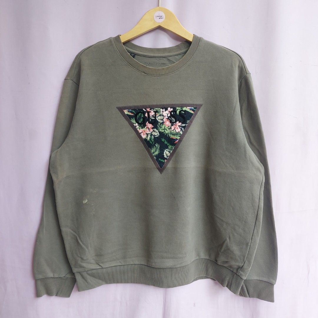 FREE ONGKIR GUESS original crewneck hijau army unisex top sweater kaos  atasan luaran jacket jaket outer kaos polos polo not uniqlo zara bershka