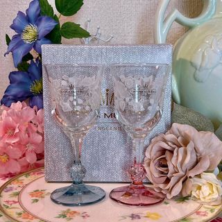 IMUSA MULERU Made in England Wine Goblet Glass Floral Design Wedding Party Pair New With Box